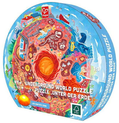 Puzzle del mondo sotterraneo Hape con luce - 36 pezzi.