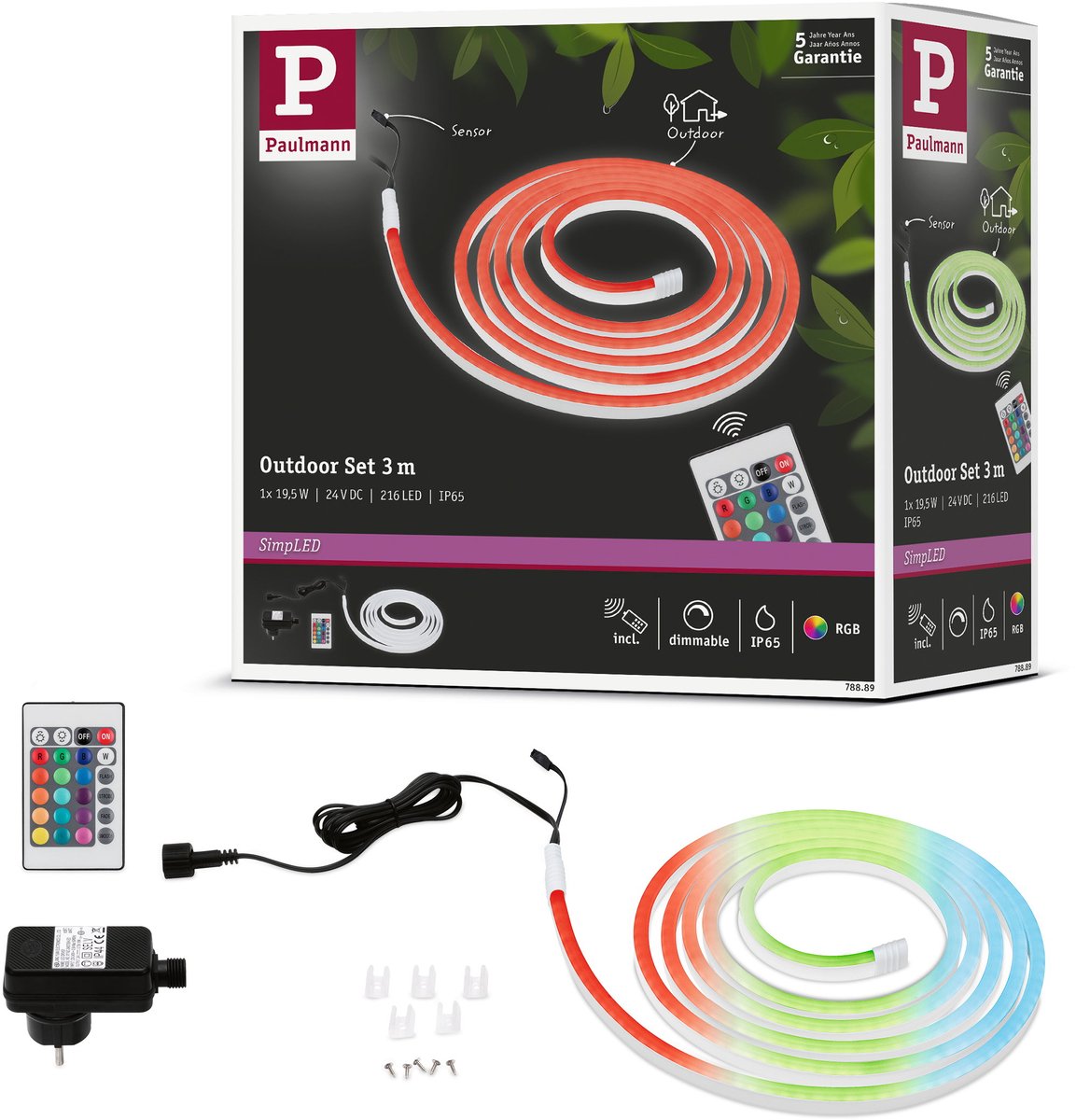 Striscia led da esterno semplice Paulmann 3 metri rgb - set plug play - 19,5w - 24v - bianco - plastica