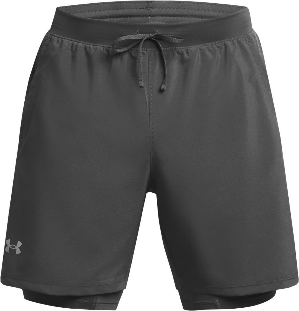 Under armour ua launch 7'' 2-in-1 shorts-pantalones deportivos de hombre gris - castlerock - castlerock - reflectante