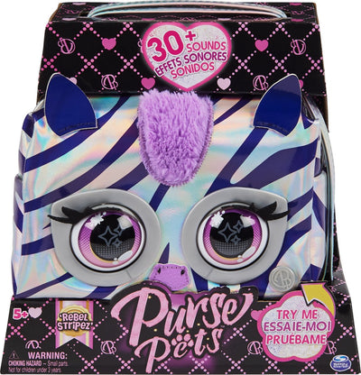 Monedero mascotas - bolso metálico - cebra - bolso interactivo para juguetes más de 30 sonidos y efectos de luz