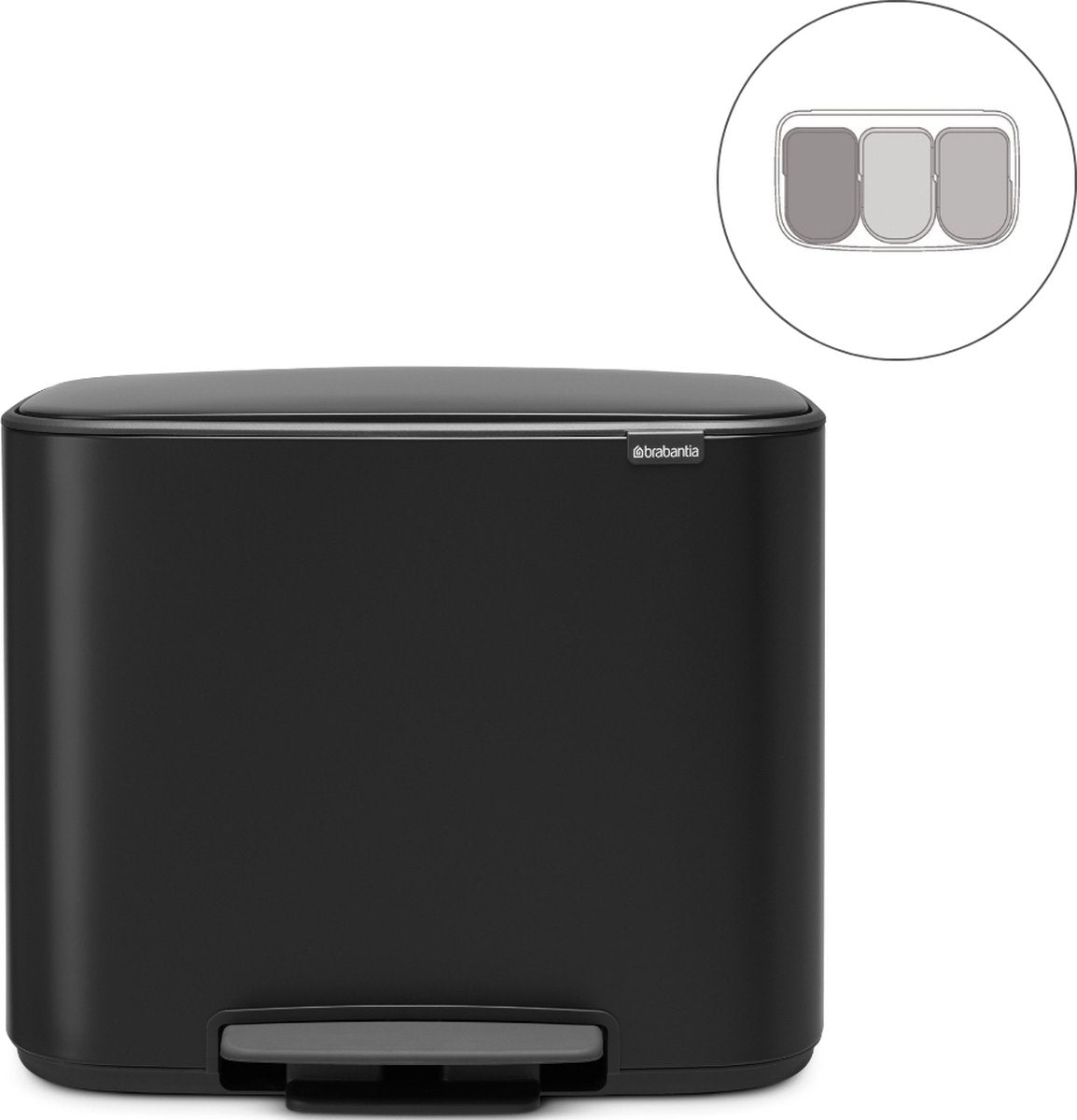 Pattumiera Brabantia bo - 3 x 11 litri - raccolta differenziata - nero opaco