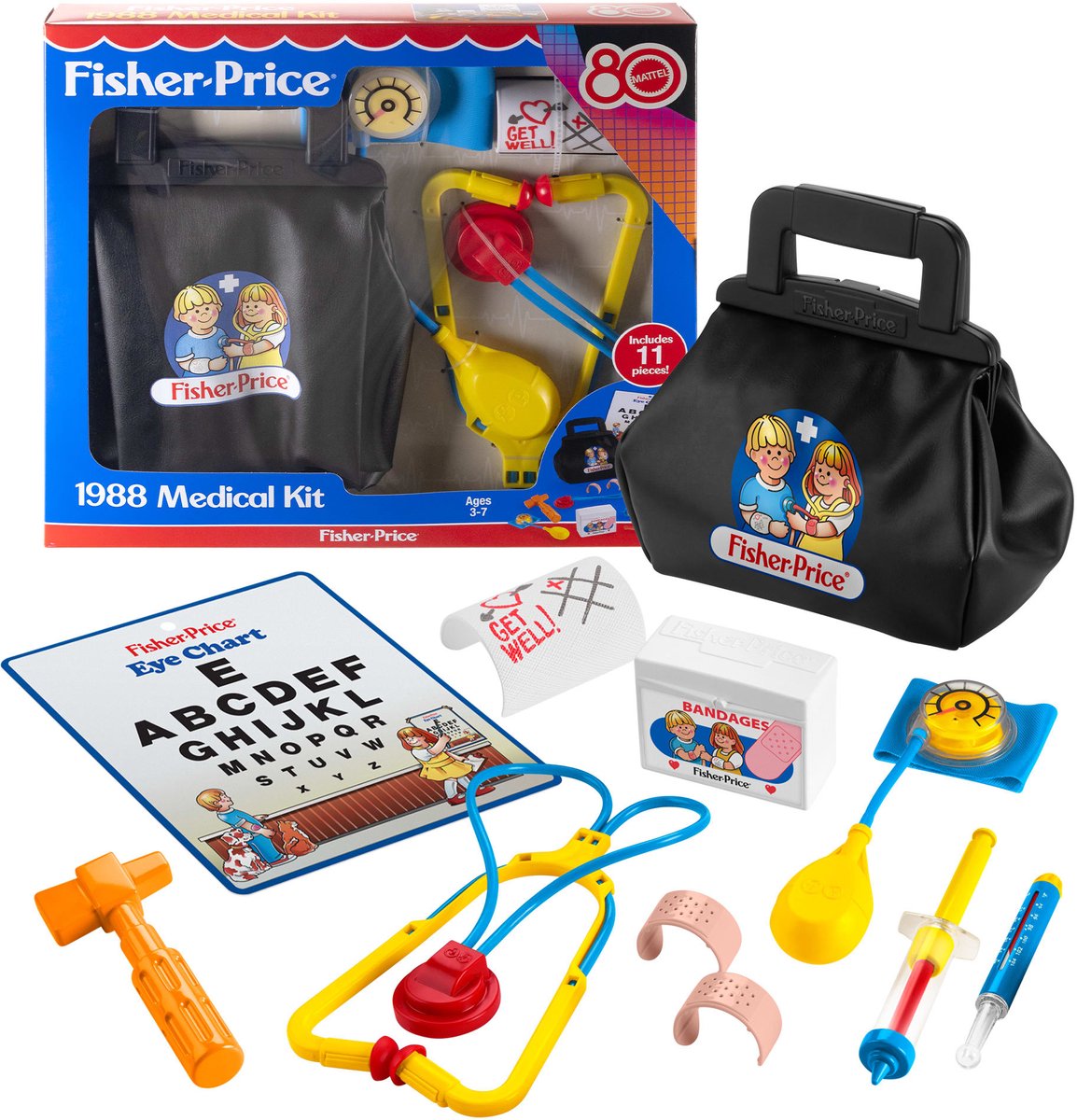 Set da medico Fisher-Price 1988 - Set 11 pezzi per giochi fantasy - Mattel 80 anni indietro nel tempo