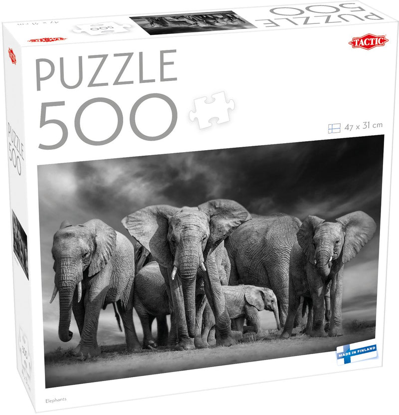 Tactic elephants – puzzel – 500 stukjes – olifanten in afrikaanse savanne – wilde dieren en natuur – hoogwaardige scandinavische kwaliteit