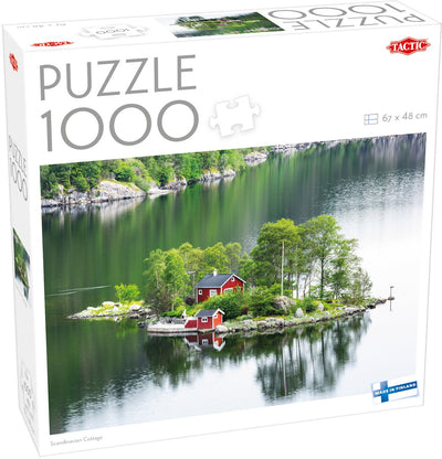 Cottage scandinavo tattico – puzzle – 1000 pezzi – tranquillo paesaggio isolano scandinavo – case di legno rosse sull'acqua – alta qualità scandinava