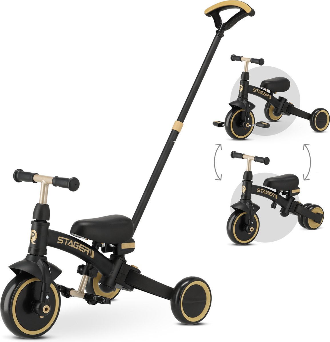 Triciclo Qplay stager 3 en 1 - plegable - oro negro