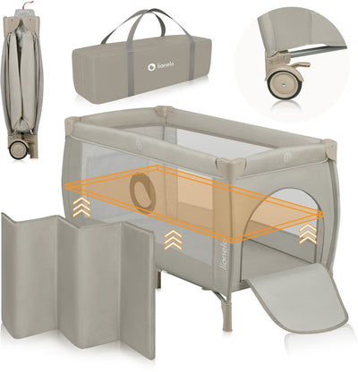Lionelo Stefi Plus - lettino da campeggio 2in1 - letto pieghevole - lettino da viaggio e box per bambini fino a 15 kg - lateralmente - materasso in schiuma di alta qualità - pieghevole rapidamente
