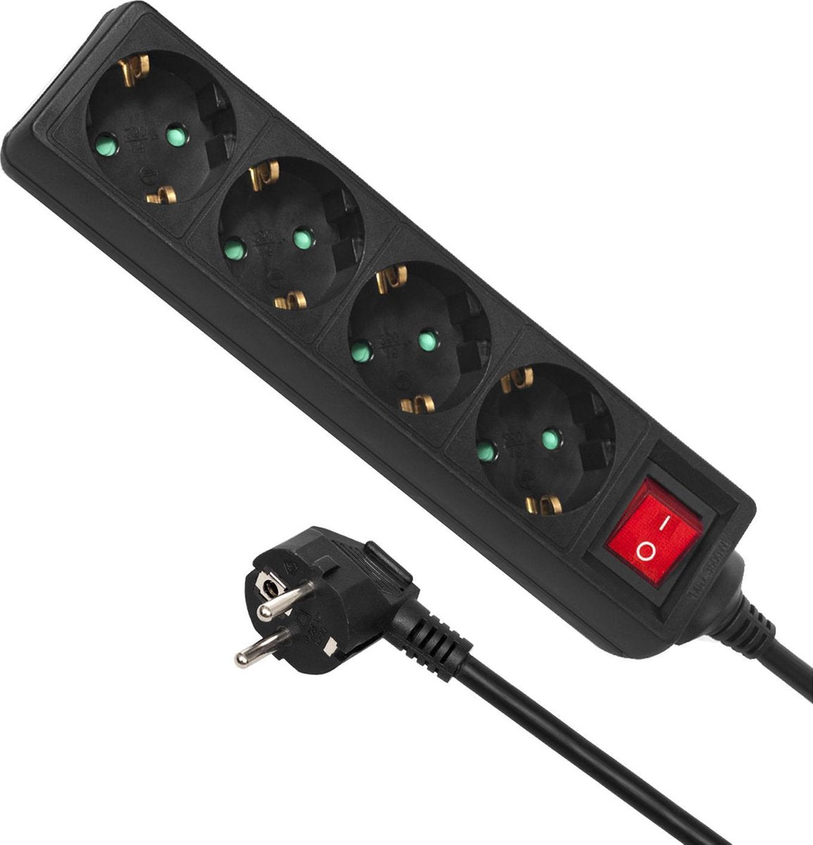 Maclean mce194g - Presa 4 vie con collegamento a terra - Prolunga cavo 5 m - Nero