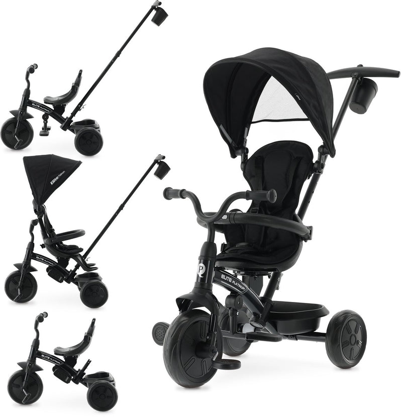 Triciclo Qplay Elite Platinum con barra di spinta 6 in 1 - nero