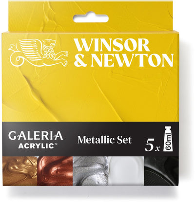 Winsor Newton 2190617 Set Galeria acrilico metallizzato – 5x60ml | vernice acrilica lucida per effetti metallici