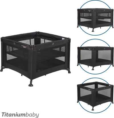 Titanium baby Parque infantil plegable Titanium para bebé Smart Mason con elevador 100x100 cm negro con bolsa de transporte incluida