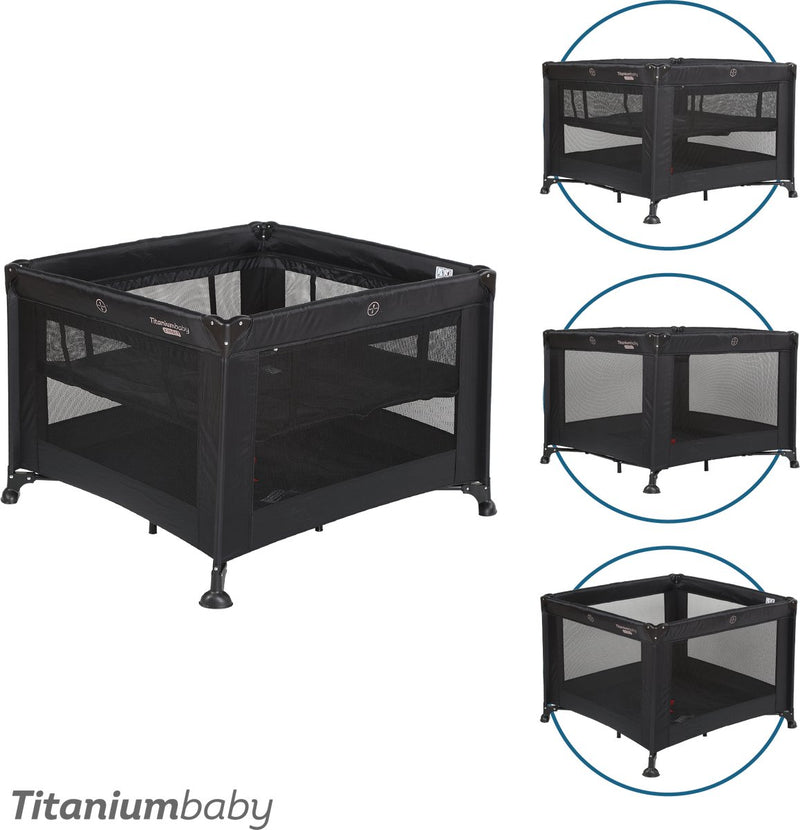 Titanium baby Parque infantil plegable Titanium para bebé Smart Mason con elevador 100x100 cm negro con bolsa de transporte incluida