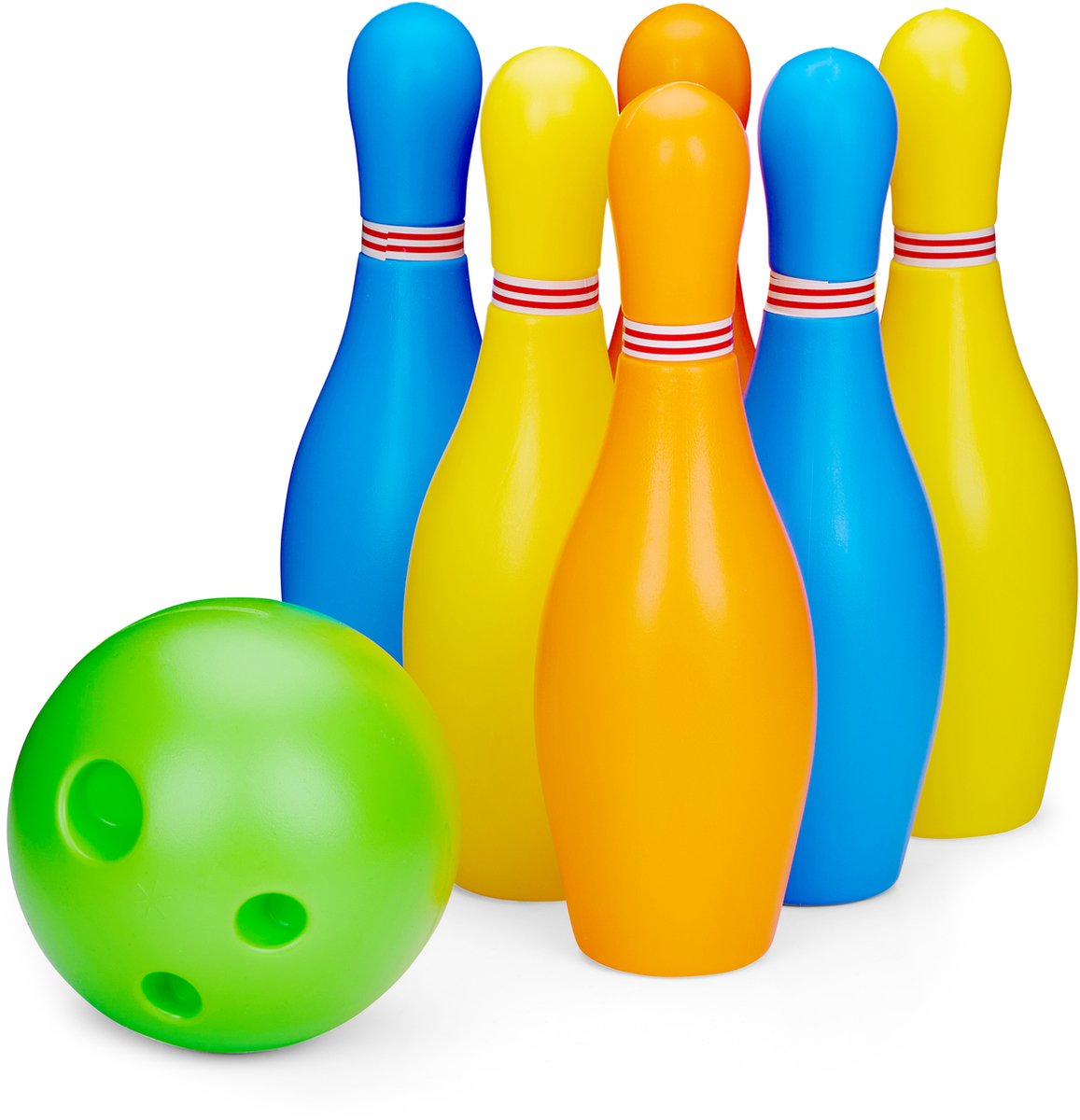 Set da bowling Eddy Toys 19,5 cm - set da bowling per bambini all'interno e all'esterno - gioco di birilli con 6 birilli e 1 palla - set di giocattoli con supporto per il trasporto - plastica - colorato