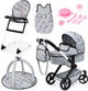 Bayer design xeo poppenwagenset, met tas, kinderstoel, slaapzak, speelboog, poppenaccessoires, in grijs
