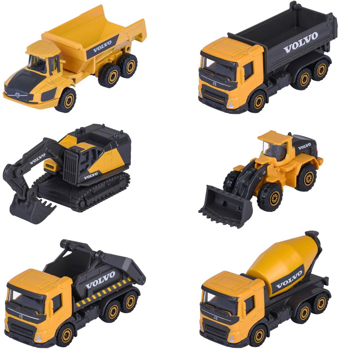 Majorette Volvo Construction Set da 3 pezzi, 2 tipi.