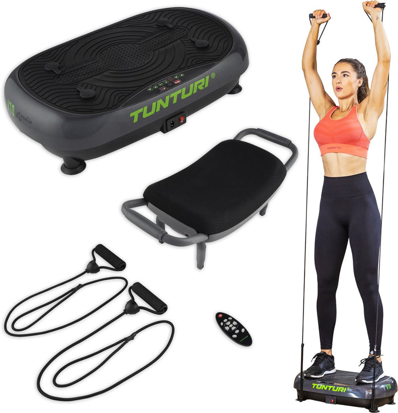 Placa vibratoria Tunturi cardio fit v10 - incl. silla de fitness - plataforma vibratoria - 30 velocidades - 3 programas - vibración - incl. aplicación de fitness gratuita