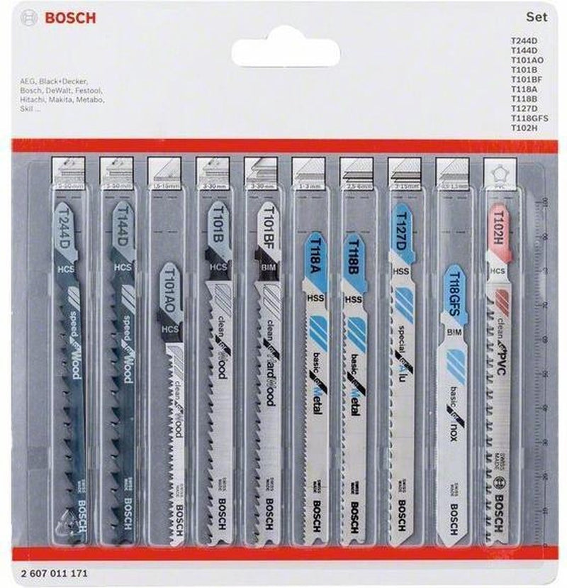 Accessori Bosch Set di lame per seghetto alternativo da 10 pezzi tutto in uno - 2607011171