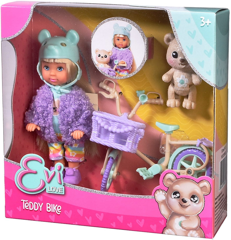 Simba - muñeca de moda evi love teddy bike - bicicleta y osito de peluche