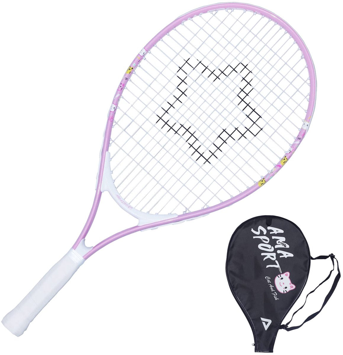 Ama sport raqueta de tenis para niños gato rosa 25 pulgadas - raqueta junior ligera con bolsa - ideal para principiantes -