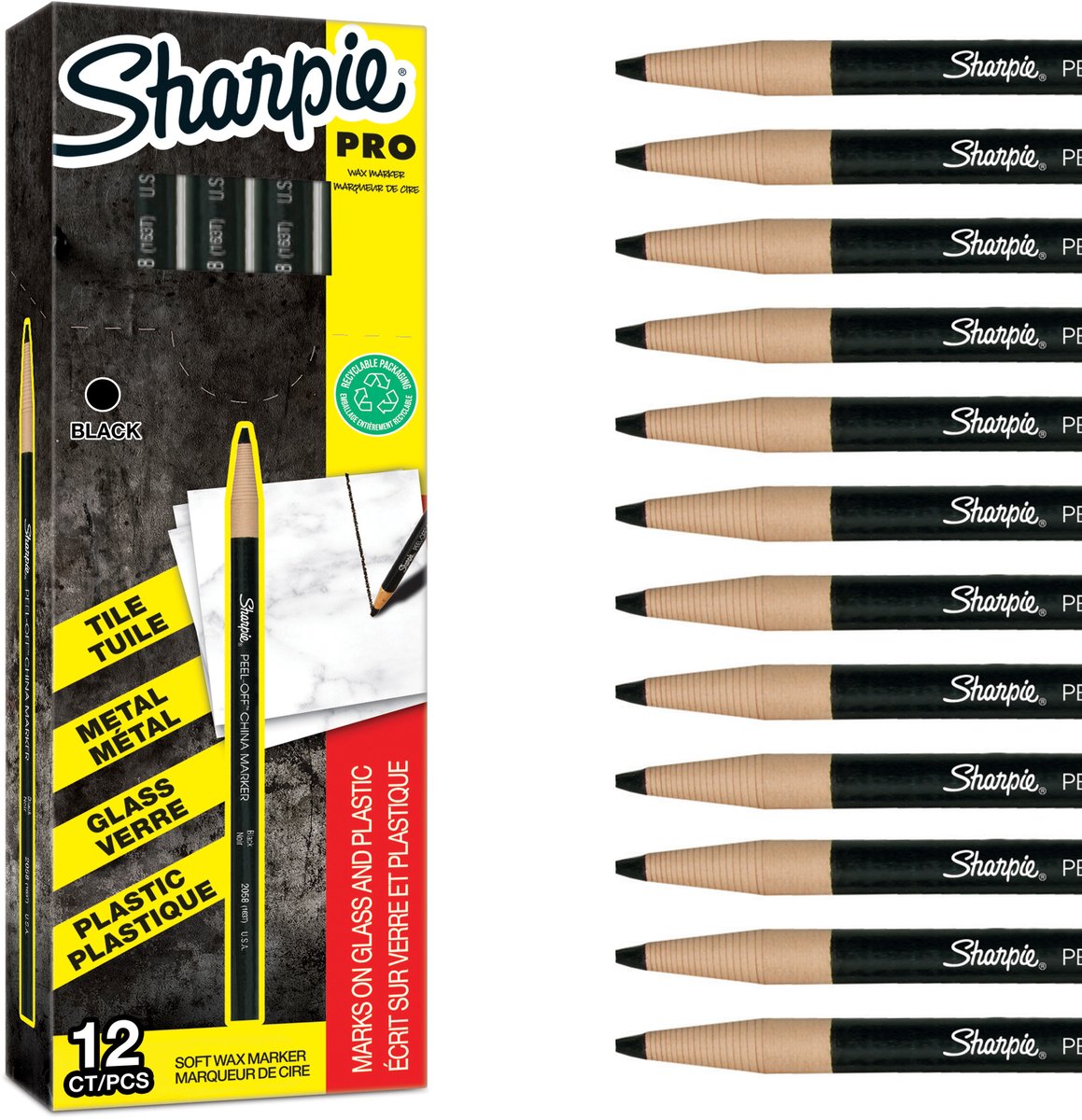 Marcadores de porcelana extraíbles Sharpie | punto fino | negro | 12 piezas