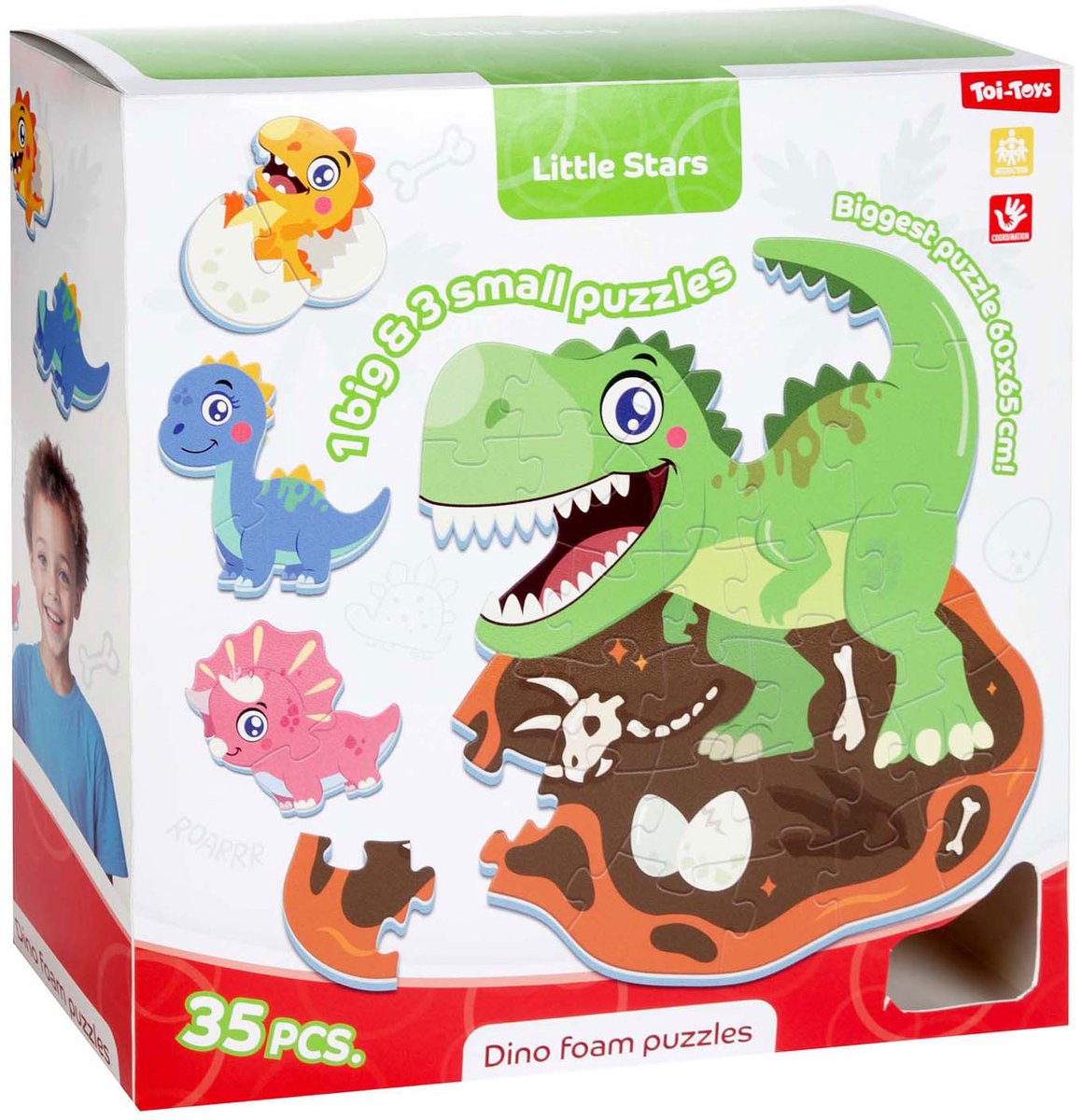 Toi-toys Little Stars Foam Floor Puzzle Dino, 36st.