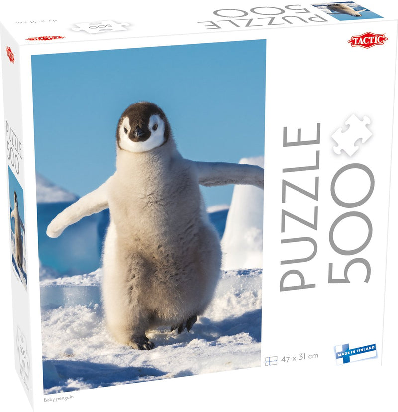 Pingüino bebé táctico – rompecabezas – 500 piezas – lindo pingüino bebé en un paisaje helado – animales árticos y naturaleza antártica – alta calidad escandinava