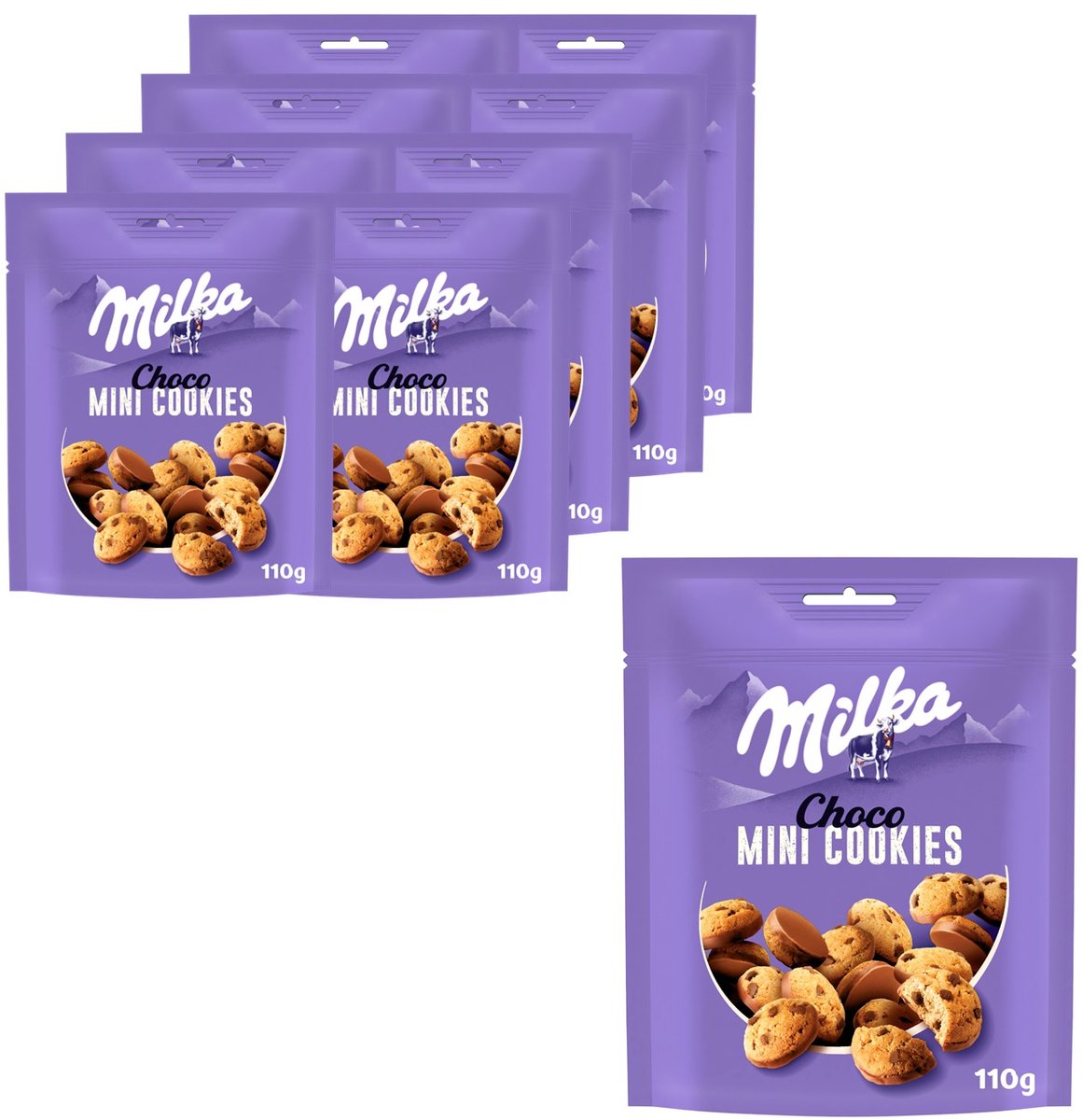 Mini biscotti Milka 8 buste da appoggio x 110g - buste - biscotti da condividere e da merenda - biscotti al cioccolato - mini