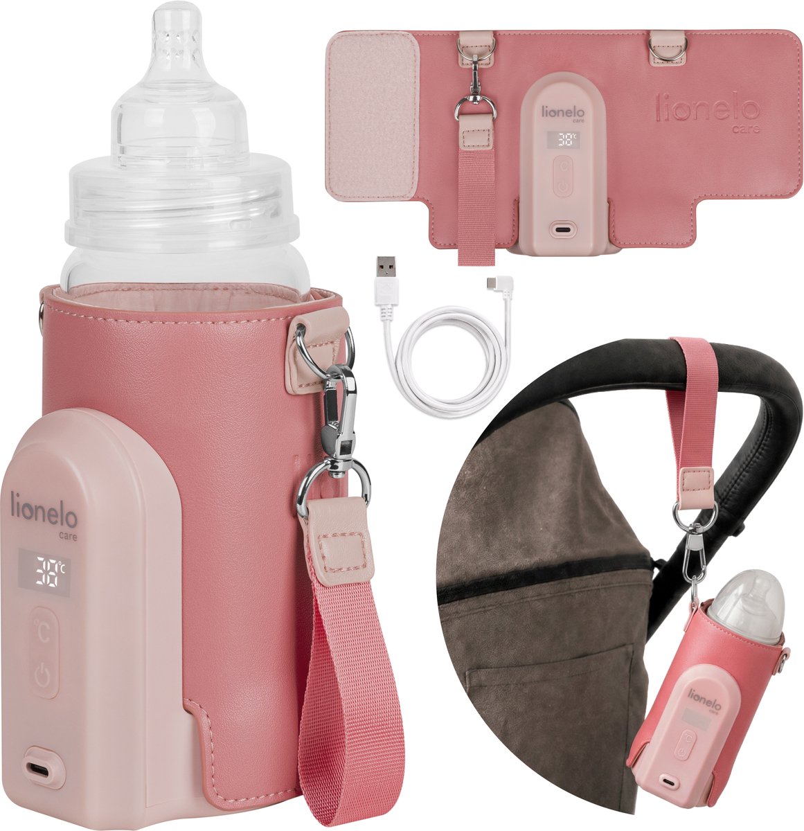 Scaldabiberon Lionelo thermup go evo - mobile - 5 livelli di temperatura - ricarica USB-C - fino a 9 ore di calore - adatto per vetro e plastica