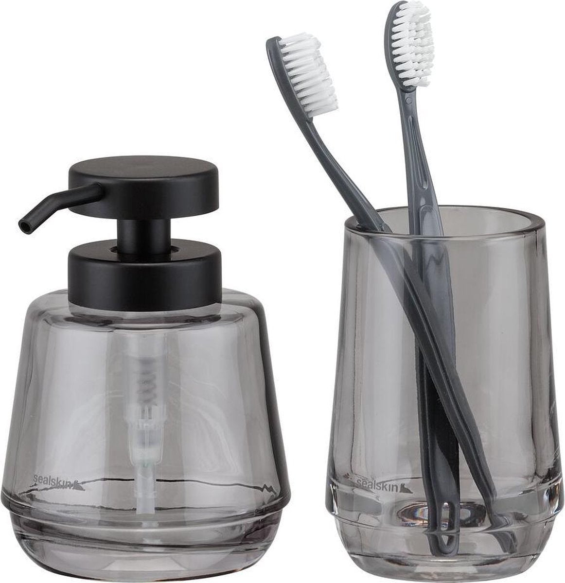 Sealskin mood - set bagno - dispenser sapone 380 ml - bicchiere portaspazzolini - grigio