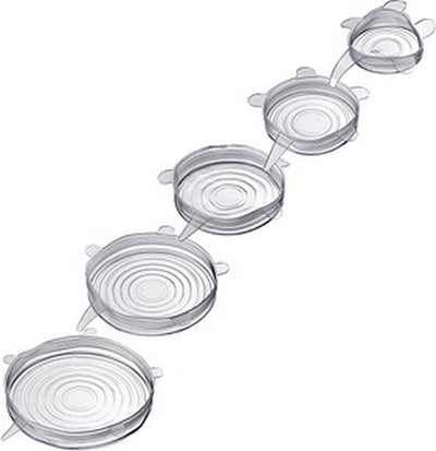 Westmark juego de 5 tapas de silicona para alimentos frescos transparente ø 6,5; 9,5; 14,5; 16,5 20,5 cm