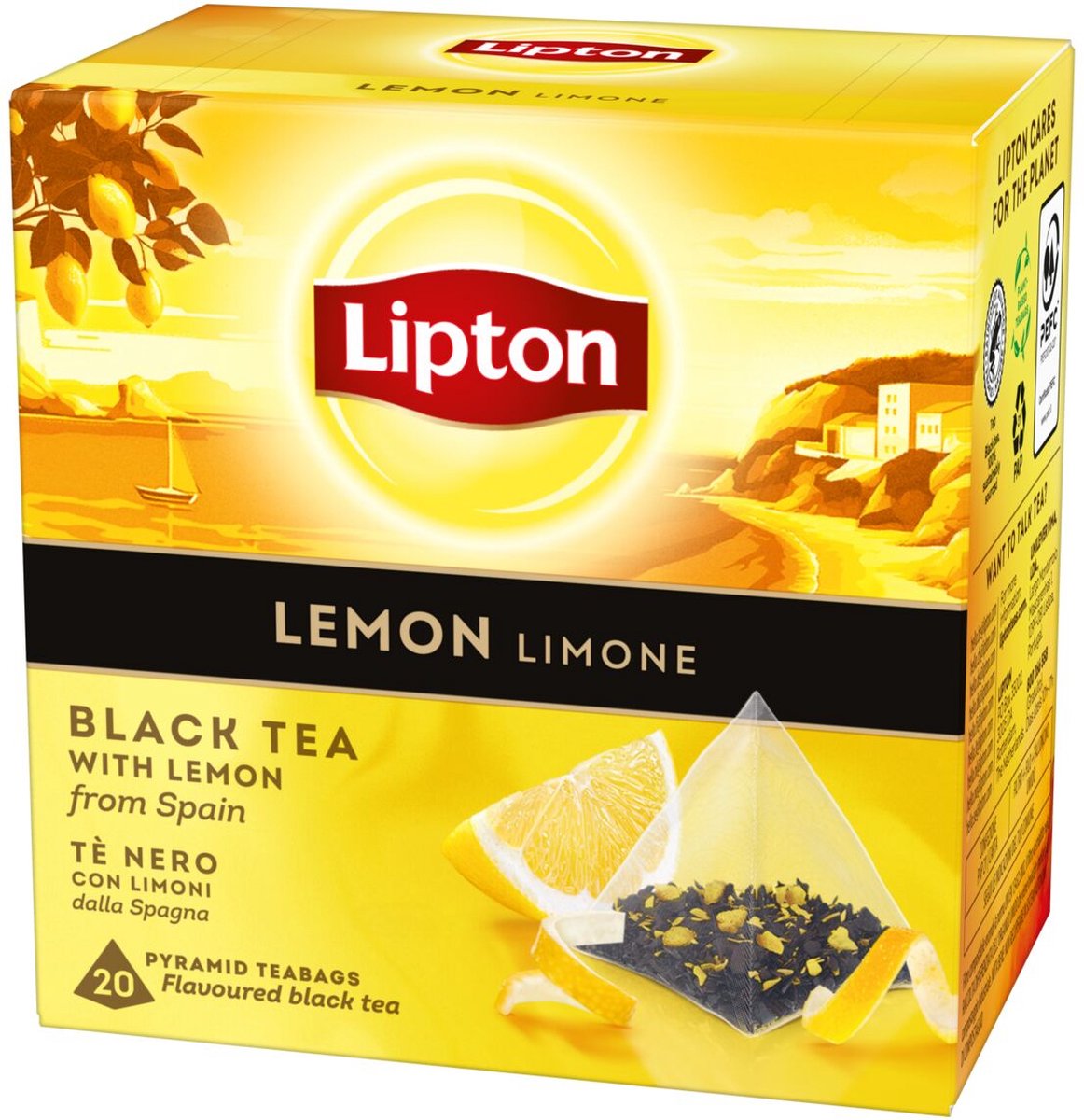 Lipton lemon tea - 80 theezakjes piramid - zwarte thee citroen - 4 x 20 zakjes - voordeelverpakking