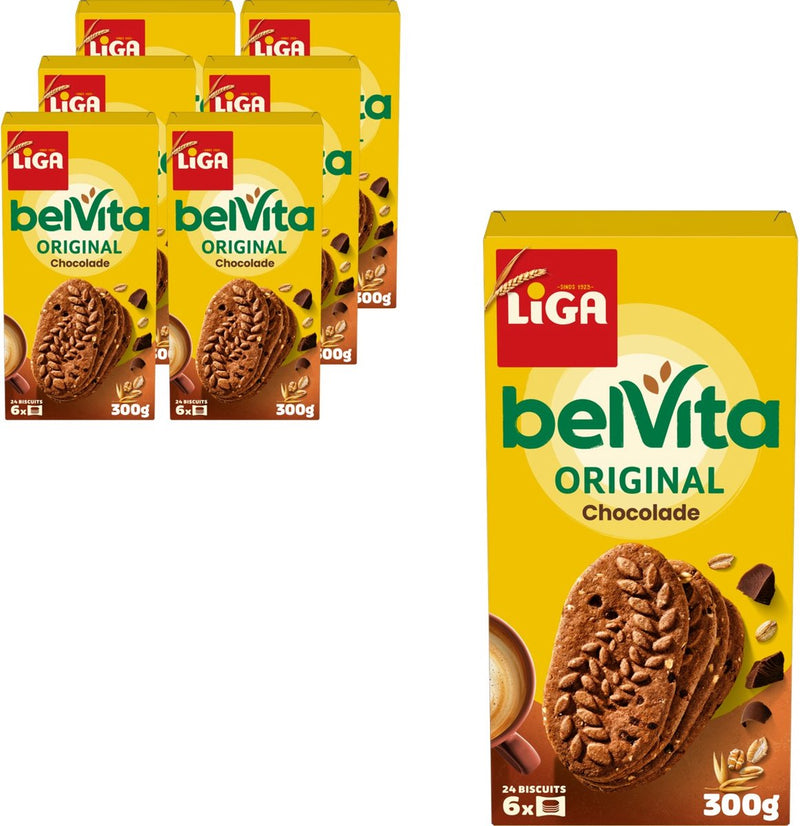 Biscotti Liga Belvita al cioccolato 6 x 300 g - biscotto - biscotti per viaggio o lavoro e ufficio