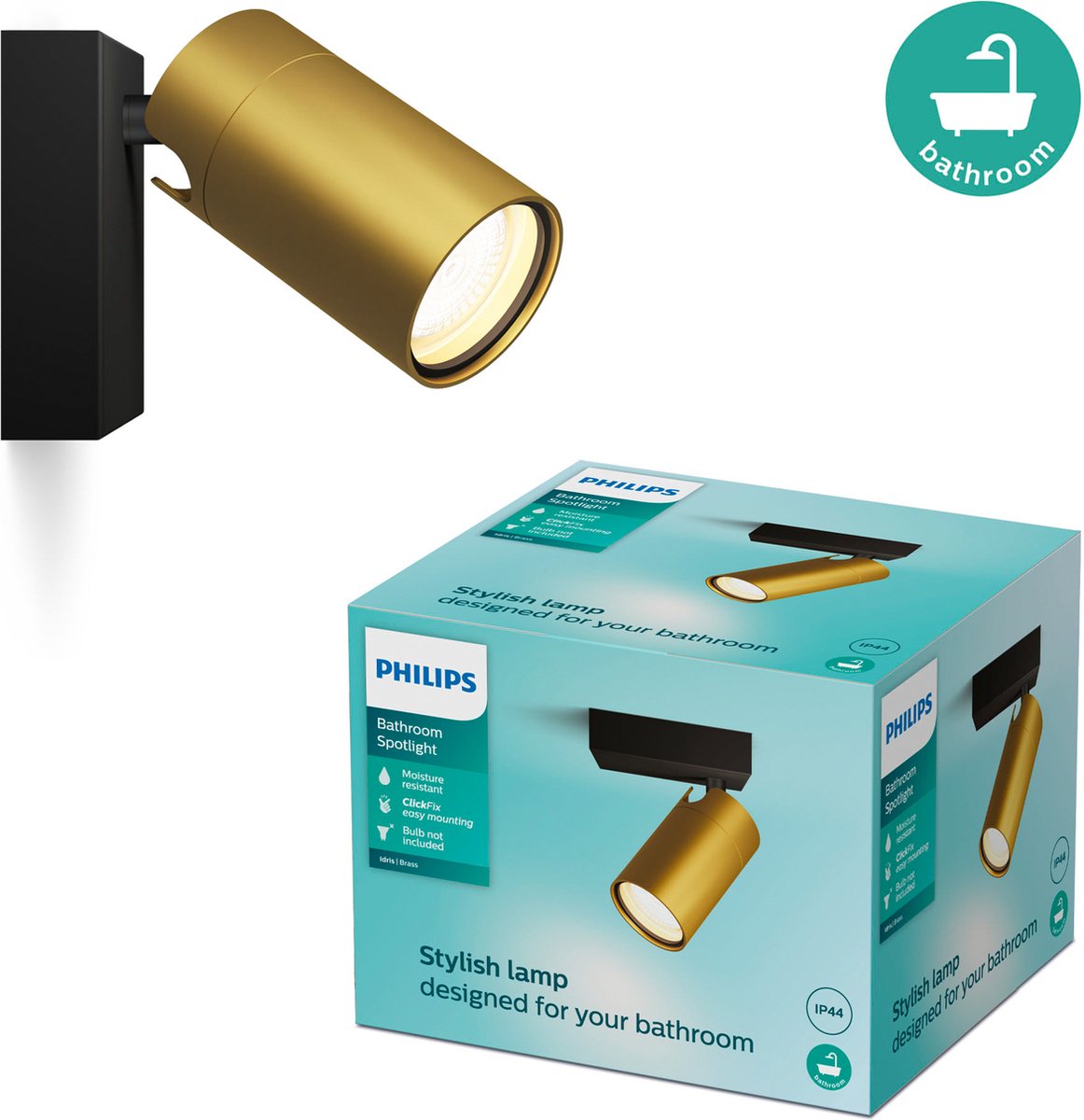 Philips Spot LED Philips Idris - faretto da soffitto - antispruzzo IP44 - nero con oro - 5W - lampada da bagno - un punto luce - adatto solo per spot LED