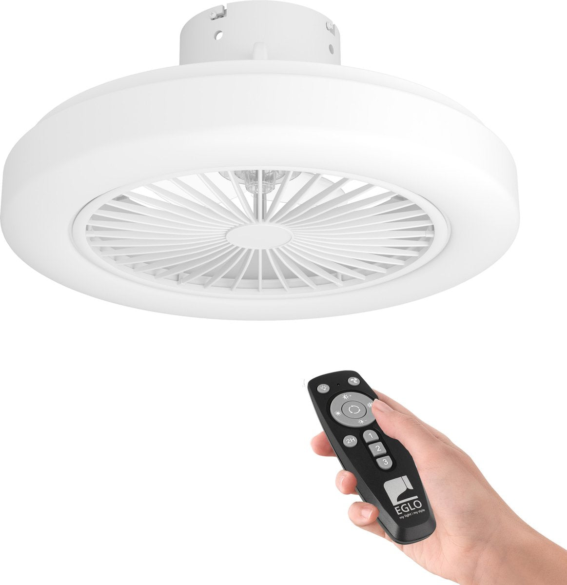 Eglo ortona - ventilador de techo con lámpara - ø46cm - 3 velocidades - LED regulable - energéticamente eficiente - ac mayor duración - blanco