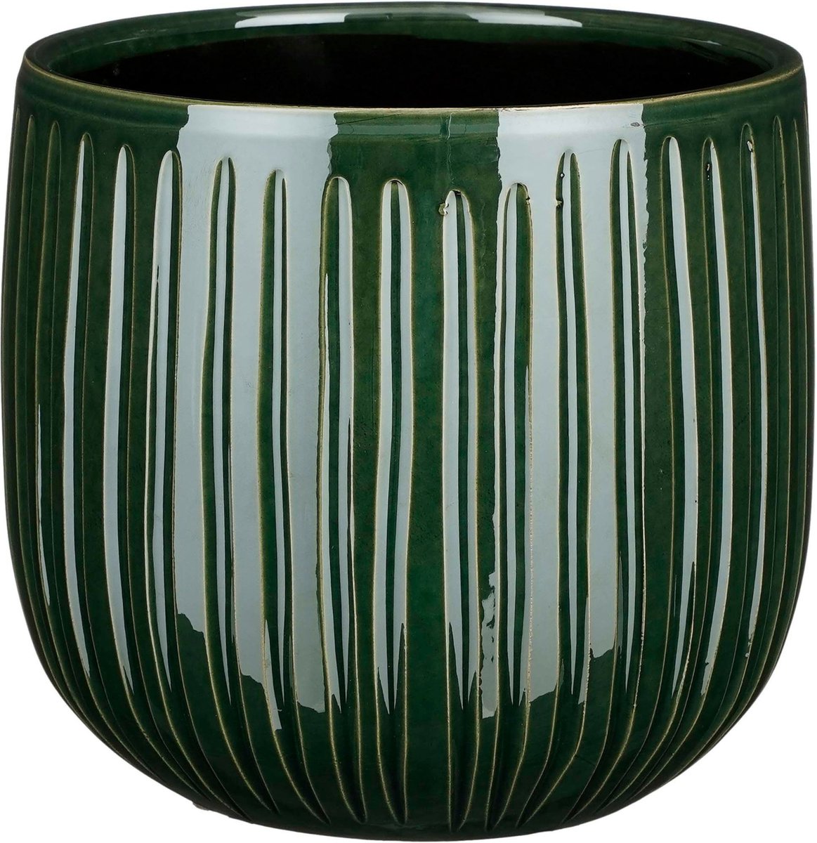 Mica decorations plantenpot - keramiek - donkergroen glans ribbels - d21xh19 cm - bloempot