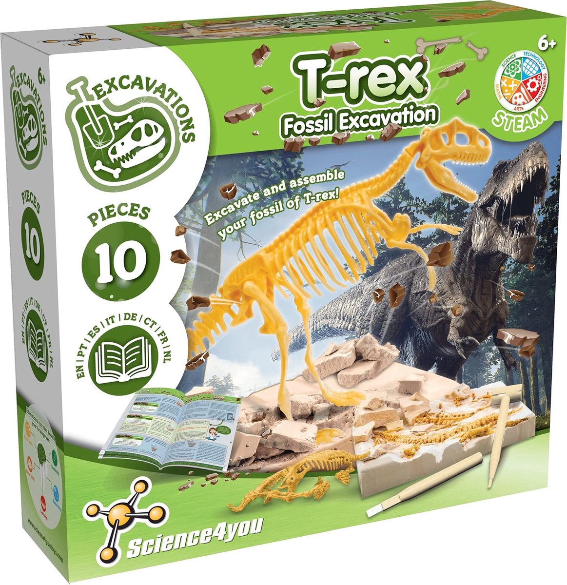 Science 4 you science4you fossil excavation t-rex - dinosaurus skelet opgraven - opgravingsset dino - met beitel hamer