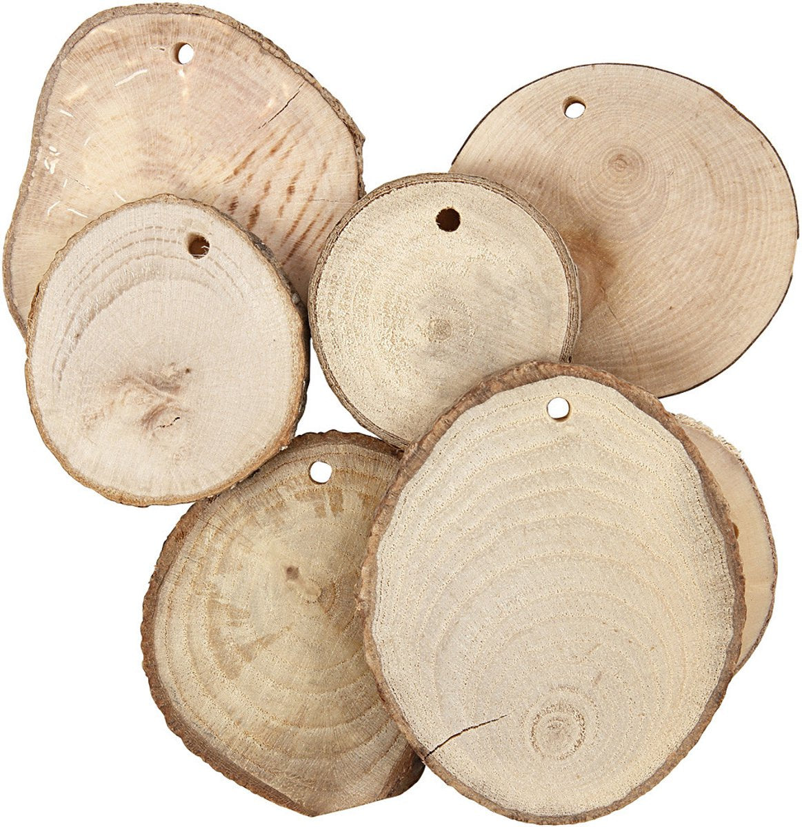 Dischi in legno con foro dell'azienda Creativ, d 40-70 mm, dimensione del foro 4 mm, spessore 5 mm, ca. 250 gr, 25 pezzi 1 scatola