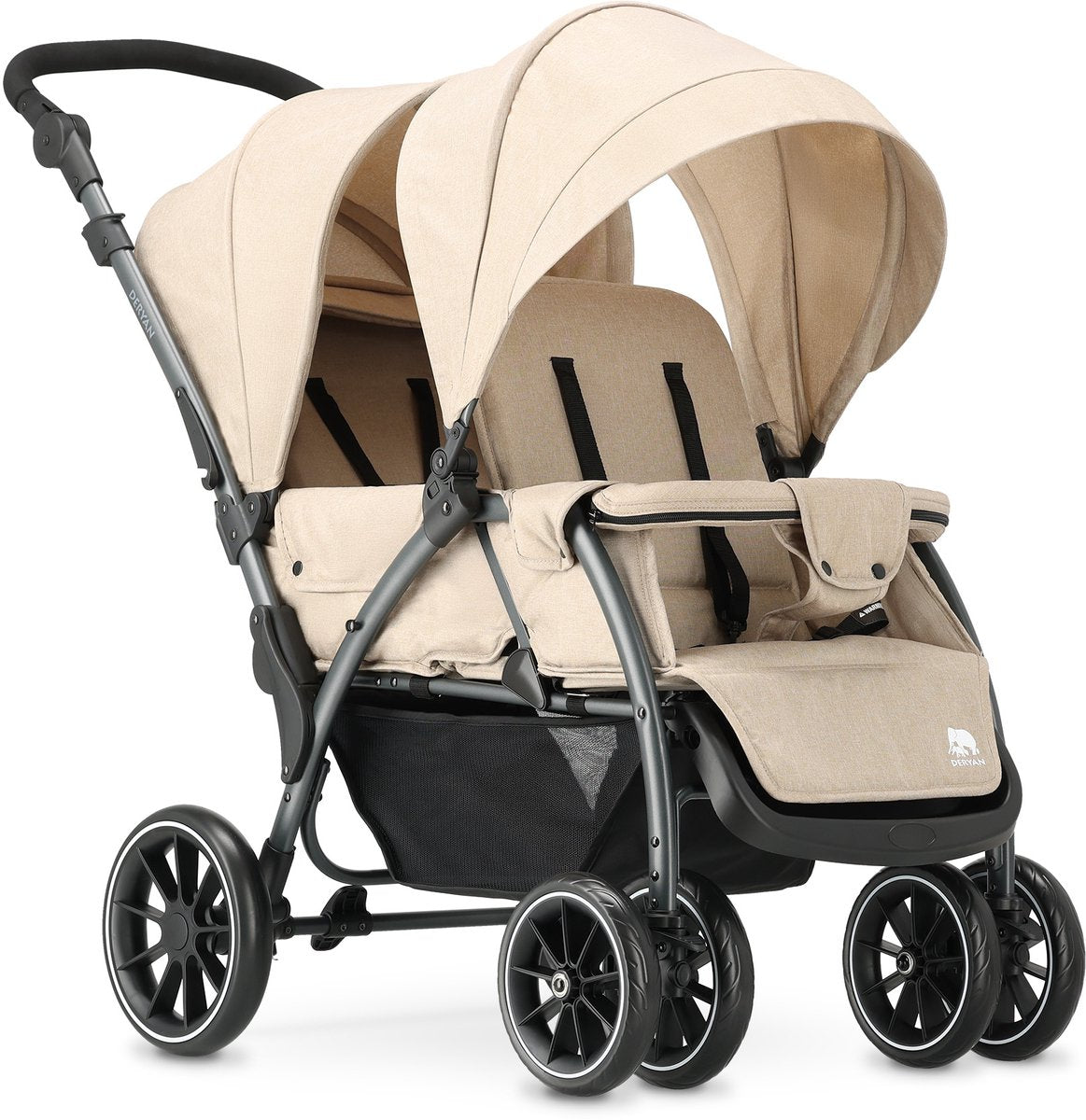 Deryan elena duo buggy - dubbele buggy - compact lichtgewicht - nougat