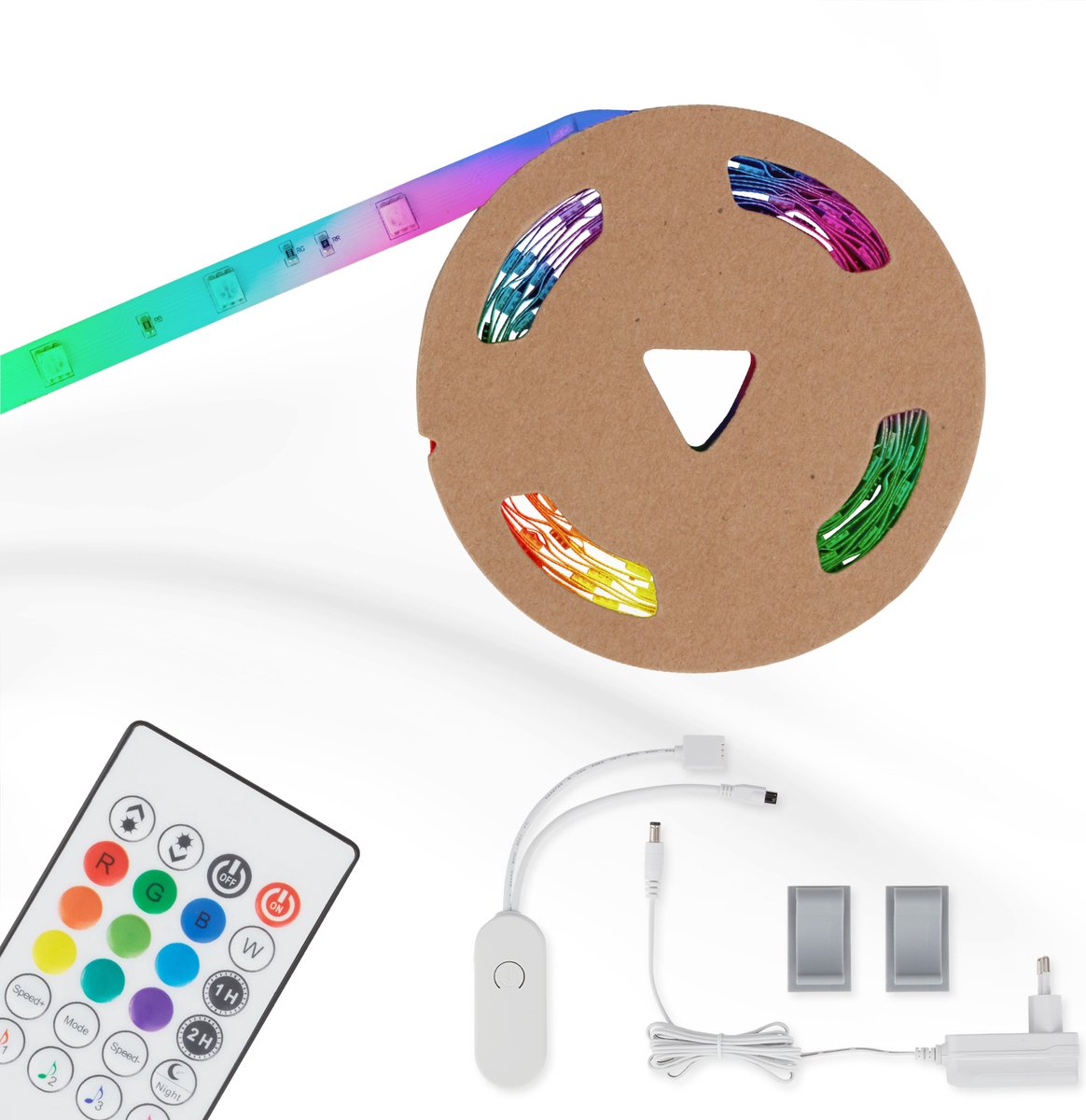 Briloner leuchten magic - led strips - 2311090 - rgbic digitale kleuren - muzieksensor - inkortbaar - incl. afstandsbediening - 300 x 10 cm (lxb)