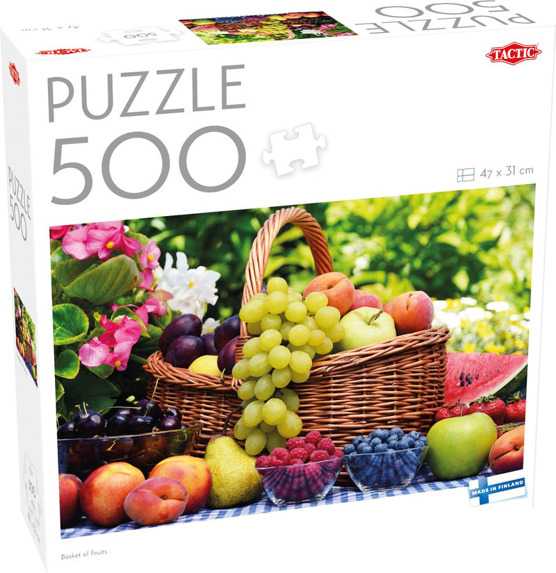 Cesta táctica de frutas – rompecabezas – 500 piezas – cesta con frutas de colores – naturaleza muerta e ilustración de comida – alta calidad escandinava