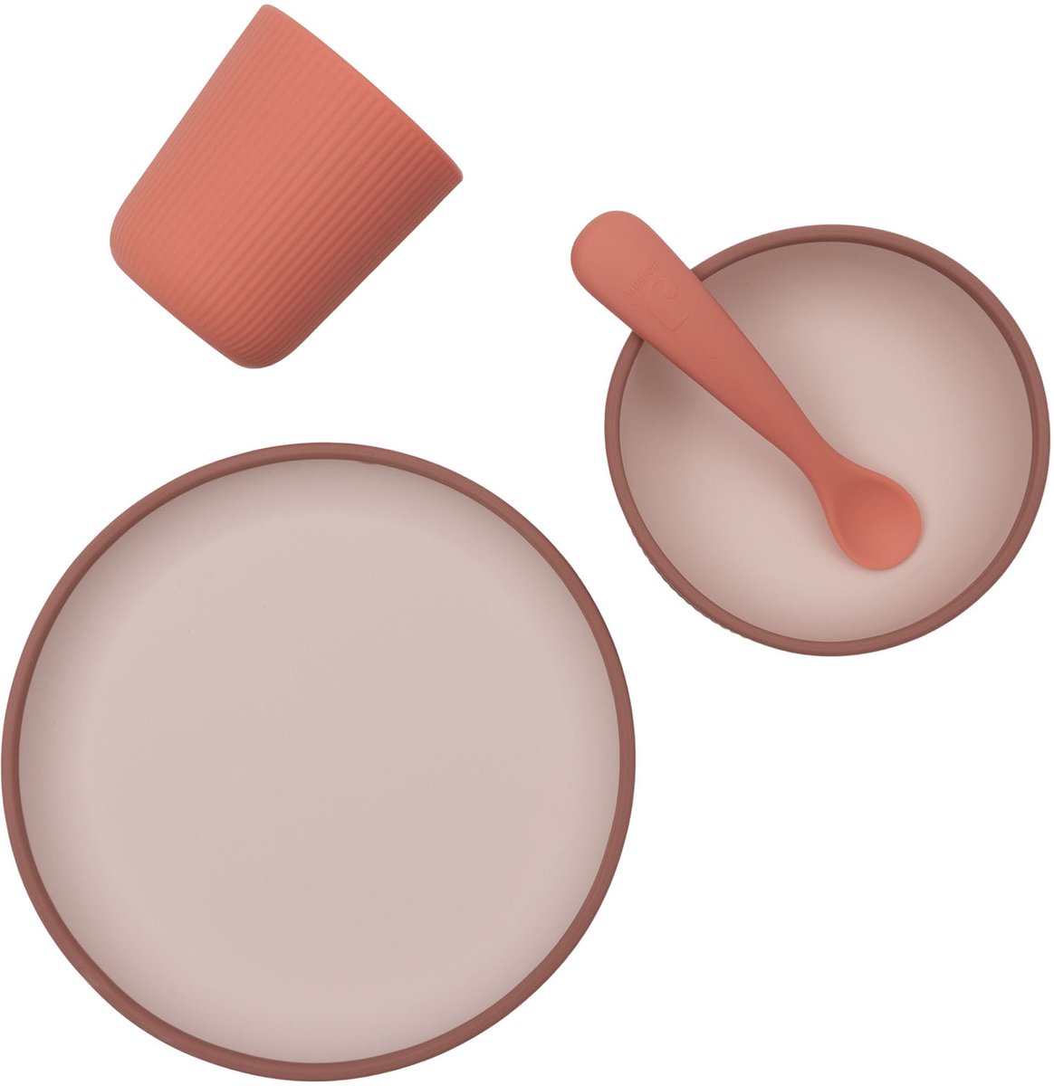 Set stoviglie per bambini Jollein in silicone - con piatto, ciotola, tazza - paralumi cipria