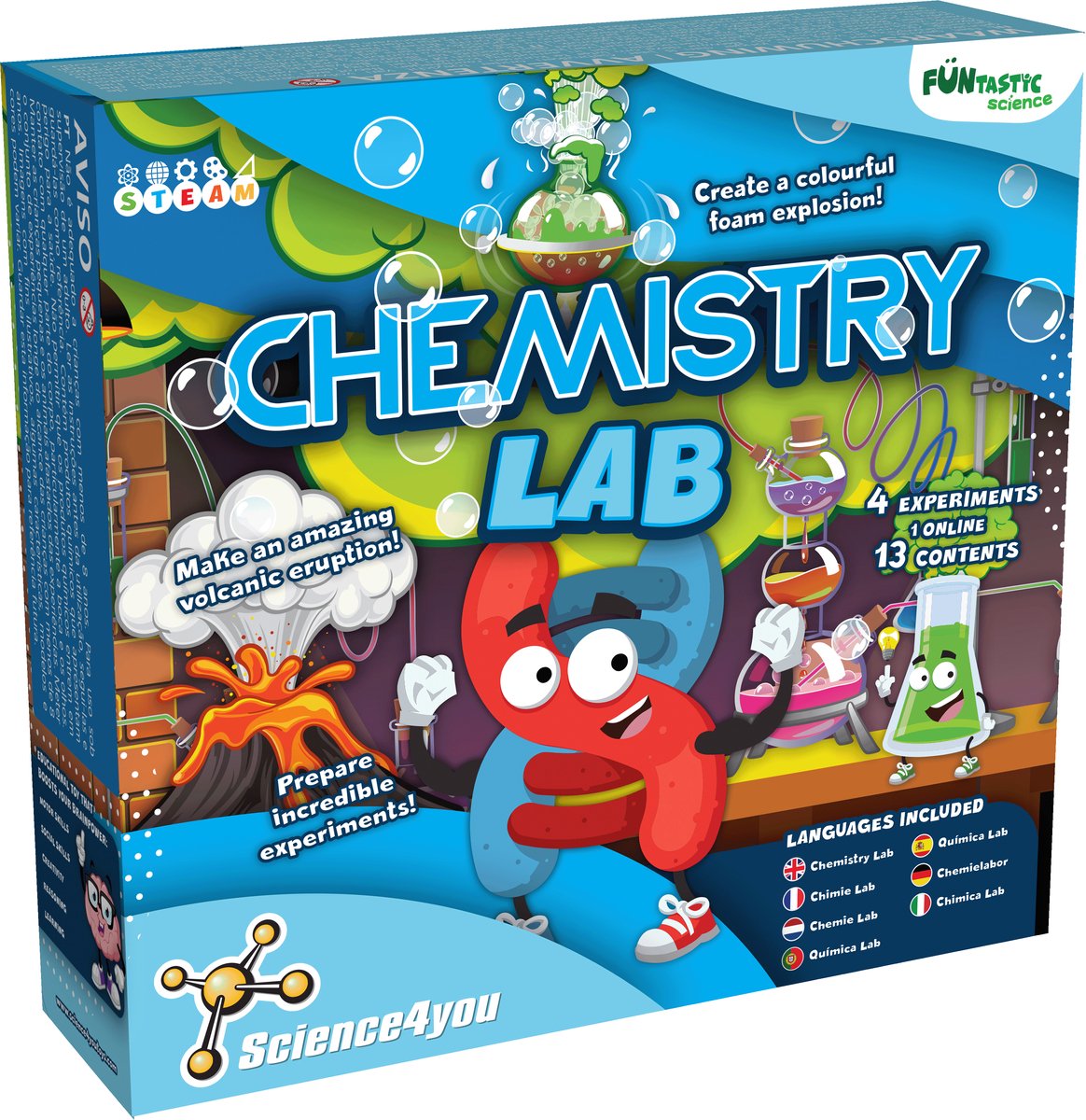 Science 4 you science4you funtastic laboratorio de química - juguetes científicos niños - kit de química - columnas de espuma - libro educativo: ¡prepara experimentos increíbles!