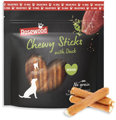 Bastoncini da masticare in palissandro snack per cani anatra medi - bastoncini da masticare in pelle bovina - confezione risparmio 500 g - senza cereali - senza additivi artificiali
