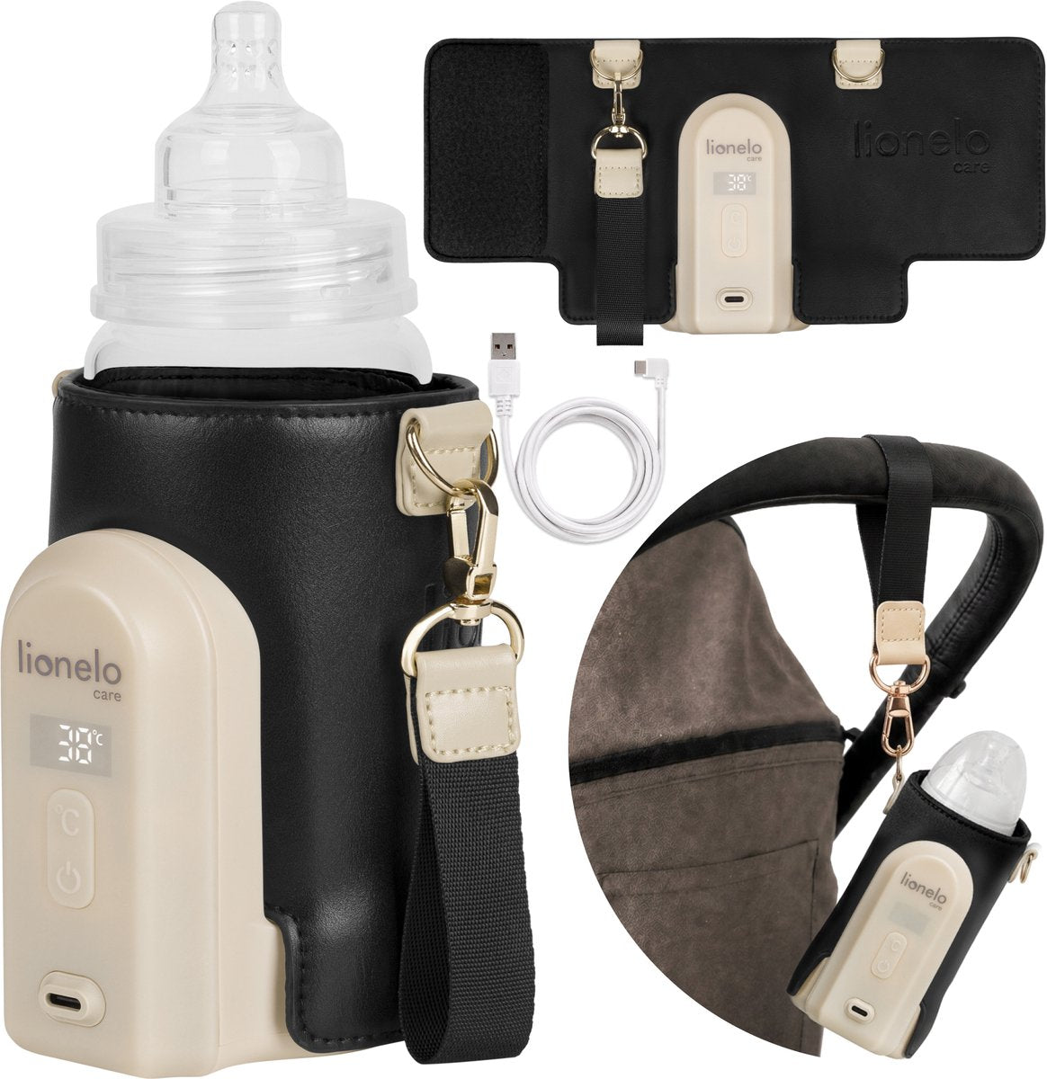 Scaldabiberon Lionelo thermup go evo - mobile - 5 livelli di temperatura - ricarica USB-C - fino a 9 ore di calore - adatto per vetro e plastica