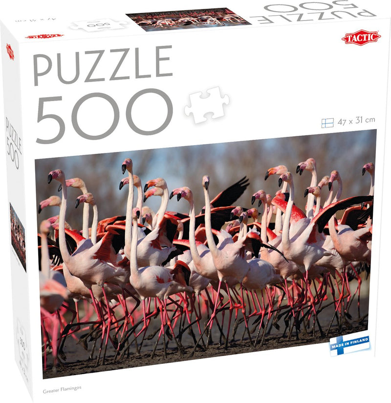 Tattica fenicotteri maggiori - puzzle - 500 pezzi - fenicotteri nella riserva naturale - uccelli tropicali e paesaggio acquatico - alta qualità scandinava
