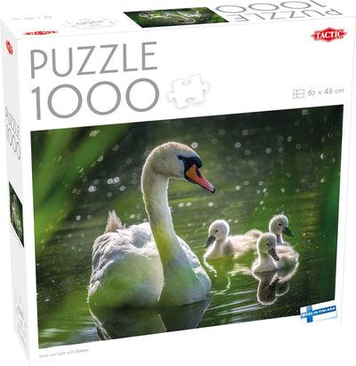 Cigno tattico sul lago con bambini – Puzzle – 1000 pezzi – Famiglia di cigni nella natura – Fotografia rilassante di animali – Alta qualità scandinava
