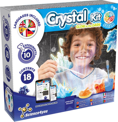 Science 4 you science4you Crystal Factory Glow in the Dark – Set educativo per la coltivazione dei cristalli – Scatola per esperimenti di fisica e chimica – a partire da 8 anni