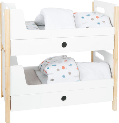 Piccole cuffia per letti con bambola in legno con letti, 6dlg.