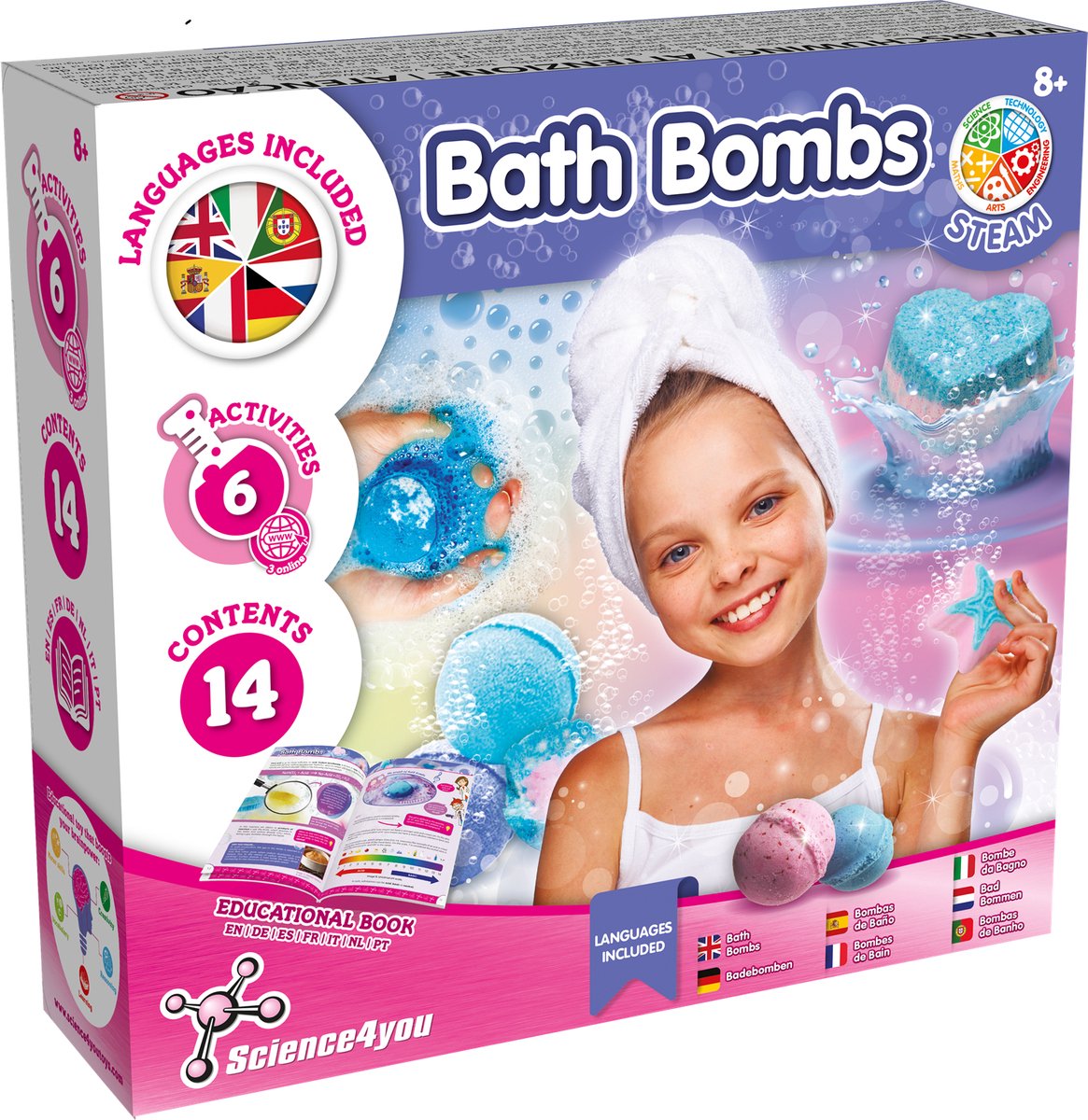 Science 4 you bombe da bagno science4you - set di esperimenti - kit per realizzare bombe da bagno per bambini da 8 anni - 6 esperimenti - set di scienze educative