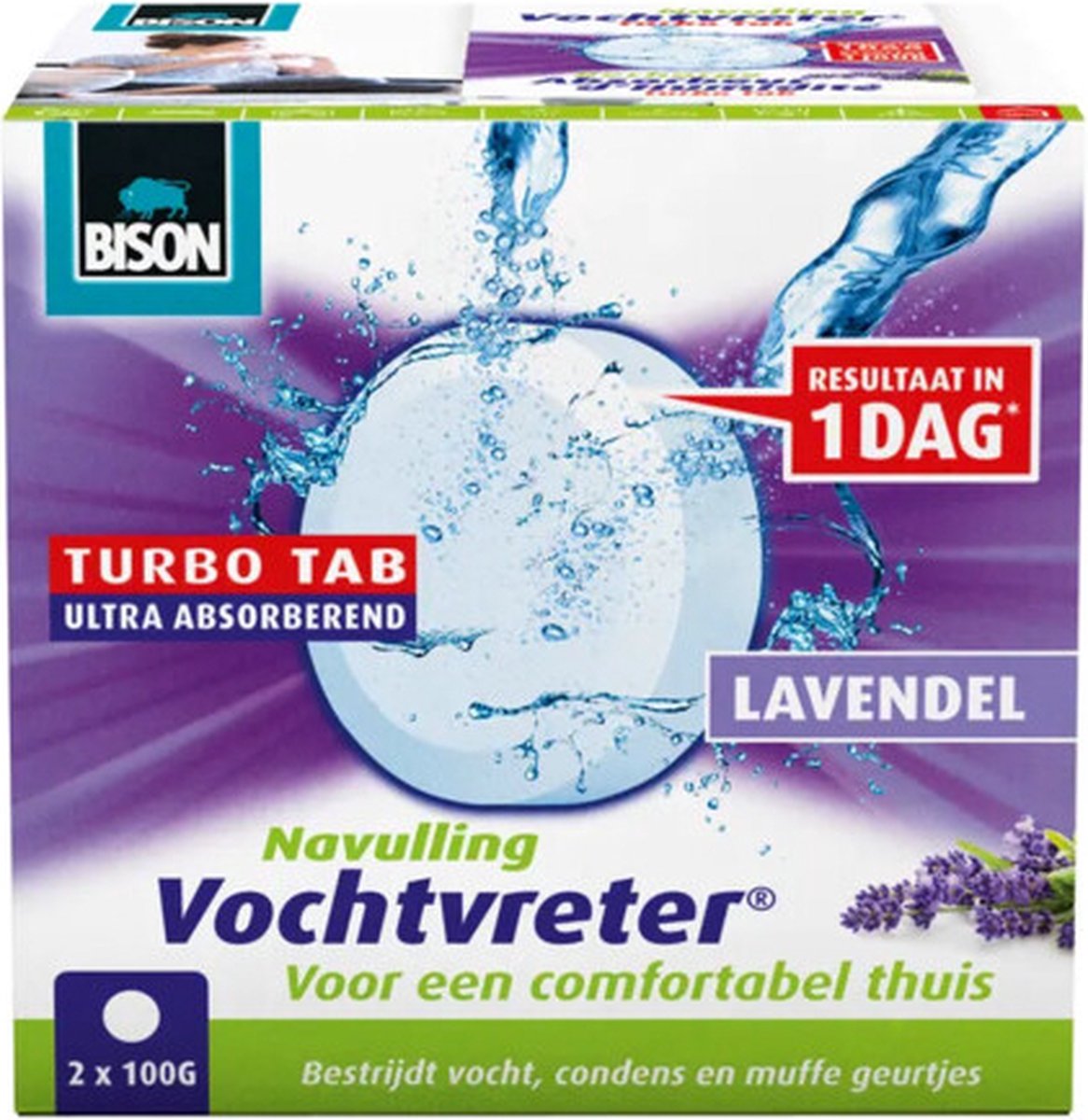 Bison MoistAbsorber® Pastilla de recambio 2x 100 g de aroma de lavanda, deshumidificador de aire, adecuado para el ambiente MoistAbsorber®, combatir la alta humedad, también apto para caravanas y autocaravanas.