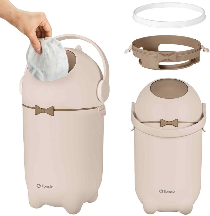Lionelo purebin – contenitore per pannolini antiodore 10l – senza ricariche (sacchetti universali) – funzionamento con una sola mano – sistema igienico ermetico